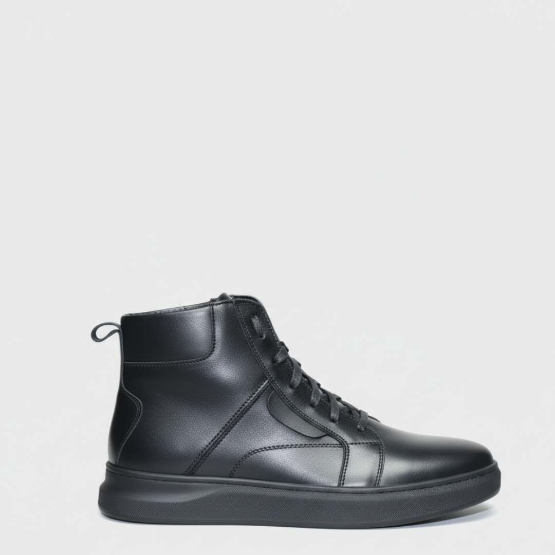 Bottines Montantes en Cuir Lisse Noir