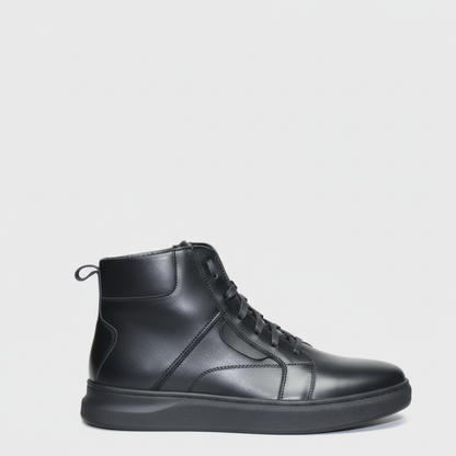 Bottines Montantes en Cuir Lisse Noir