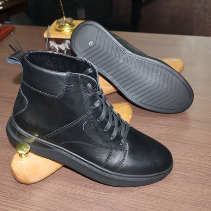 Bottines Montantes en Cuir Lisse Noir